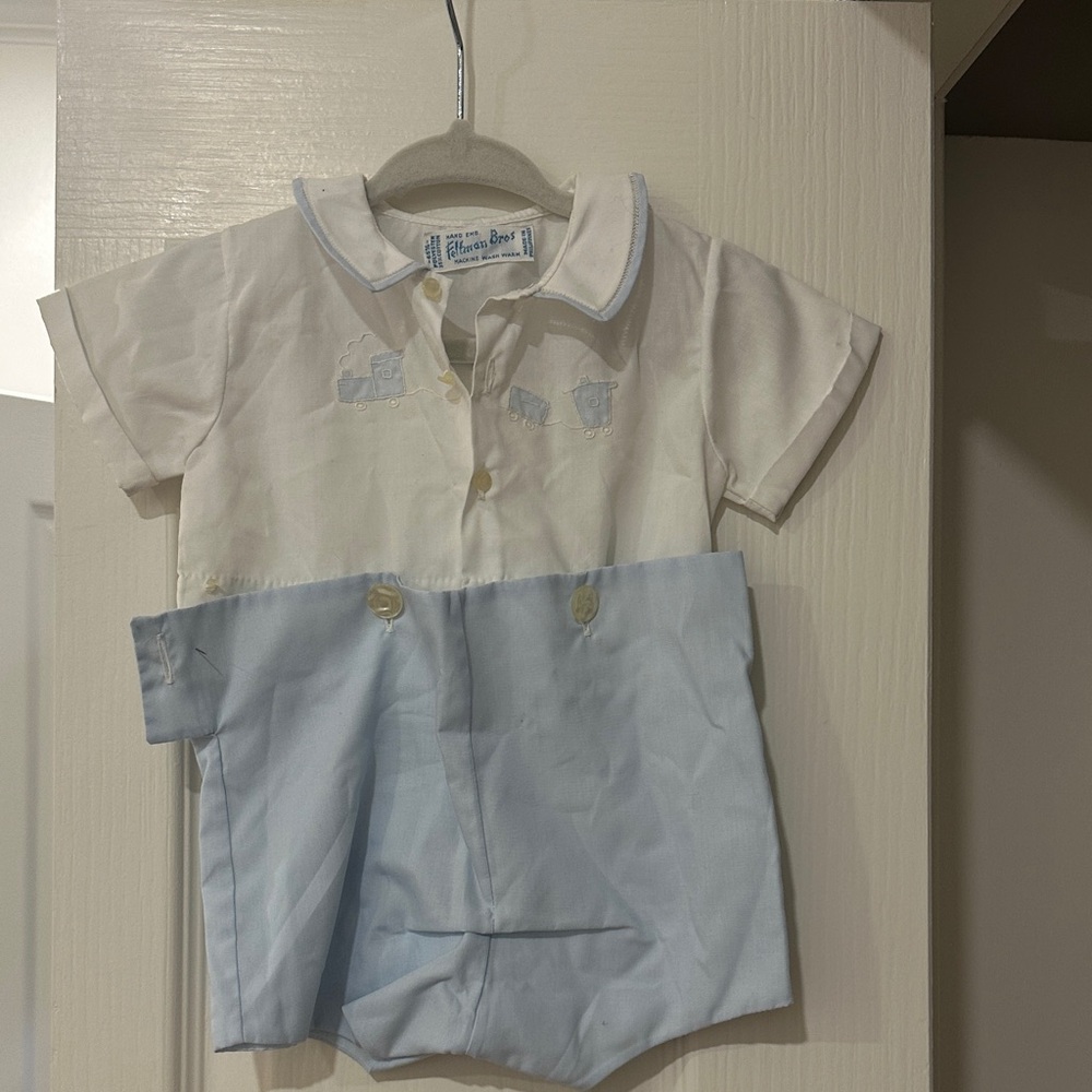 Feltman brothers White and Light Blue Button Down romper